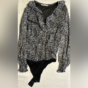 abercrombie & fitch: long sleeve ruffle chiffon floral bodysuit NWOT